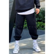 Resim BSBSPOR Kışlık Şardonlu Siyah Geniş Kalıp Lastikli Paça Eşofman Altı Jogger Salaş 