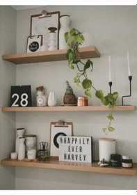 Resim Elit Ahşap 3'lü Dekoratif Gizli Monte Duvar Rafı,ucan Raf, Kitaplik 18 Mm Mdf 60 15 50 15 40 15 Dogal Cam 