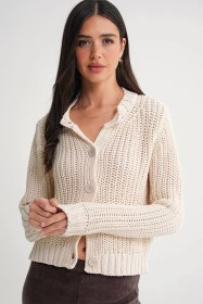 Resim Mixray 6936 Kadın Selanik Düğmeli Regular Fit Triko Hırka Naturel 
