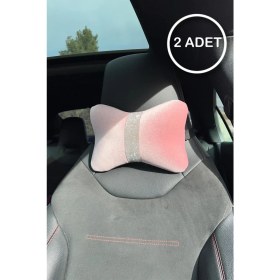 Resim Pudra Düz Kadife Gümüş Dik Şeritli Boyun Yastığı 2 Adet 