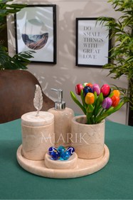 Resim MIARIK DESIGN & DEKORASYON Dekoratif Mermer Yaprak Detaylı 5 Li Banyo Seti Takımı 