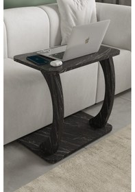 Resim Desk Çalışma Sehpası, Laptop Sehpası, Çift Ayaklı Geniş Yüzey Siyah Mermer 