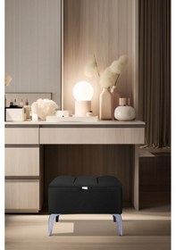 Resim Vetra Mini Royal Siyah Kumaş Sandıklı Dekoratif Puf&bench-dilimli Model-gümüş Ayak-modern Puf 