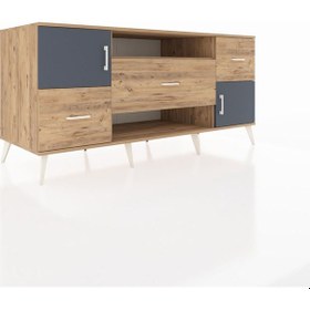 Resim Kronos Konsol 2 Raflı 3 Çekmeceli 2 Kapaklı 176x59x83 Çam-antrasit/çam Antrasit/çam 
