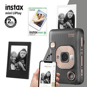 Resim Instax Mini Liplay Hybrid Elegant Siyah Fotoğraf Makinesi - 10'lu Mini Film ve Çerçeve 