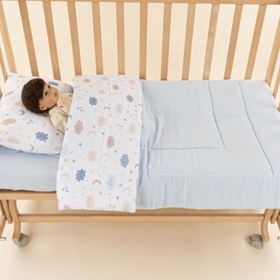 Resim Bebek Yorgan Nevresim Seti - İki Katlı Organik Muslin - Bebe Mavi - Mavi Bulut 