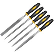 Resim 5 adet Alaşımlı Çelik Dosya Seti - Hassas Yuvarlak, Yarım Yuvarlak, Düz, Kare, Üçgen El Dosyaları, Ahşap İşleme için Çelik Rasp İğnesi ile Dayanıklı Metal ve Ergonomik Plastik Saplar 
