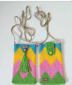 Resim Kemzey Handmade Wayuu Telefon Çantası, El Yapımı Örgü Telefon Çantası Fıstık Yeşili 