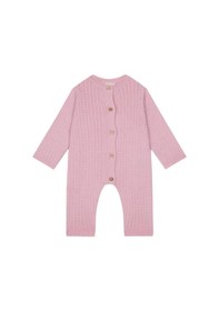 Resim Antebies Pembe Balıksırtı Tahta Düğmeli Triko Uzun Kollu Kız Bebek Patiksiz Tulum 