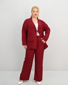 Resim Kadın Büyük Beden Bağlamalı Bol Paça Alt-Üst Takım 8195-25 - 4XL / Bej 