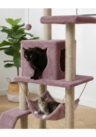 Resim Reyo Pet S9 Kedi Tırmalama Kulesi Platformlu 124 Cm Gül Kurusu 