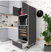Resim Kenzlife fırın dolabı kamile gri 162*60*56 mutfak çekmeceli ayaklı banyo kiler ofis 