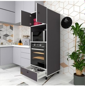 Resim Kenzlife fırın dolabı kamile gri 162*60*56 mutfak çekmeceli ayaklı banyo kiler ofis 