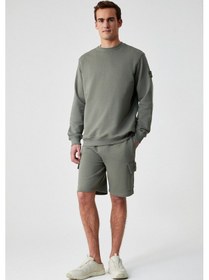 Resim Grimelange OLLIE Erkek Bisiklet Yaka Regular Uzun Kollu Nakış Detaylı Haki Sweatshirt 