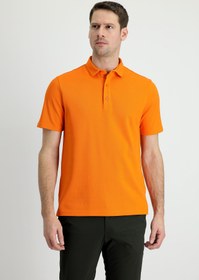 Resim Orta Turuncu Polo Yaka Slim Fit Dar Kesim Pamuk Tişört 