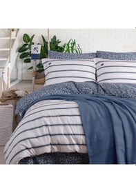 Resim Blue Marine Çift Kişilik Nevresimli Pike Takımı Breezy İndigo Mavi 