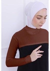 Resim Loggia Balıkçı Yaka Boyunluklu Kolluk Kiremit - Likralı Dik Yakalı Kadın Body Tesettür Crop Bolero Kiremit 