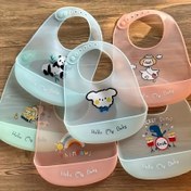 Resim Bebeği Pastel Renklerde Sevimli Hayvan ve Gökkuşağı Desenli Yumuşak, Çiğnemeye Dayanıklı Silikon Önlük - Bebekler İçin Dağınıklıksız Yemek Zamanı 