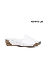 Resim Gönderi R Kadın Beyaz Dolgu Taban Hakiki Deri Terlik Dyza69842285 Bej - Beyaz - Kırmızı 