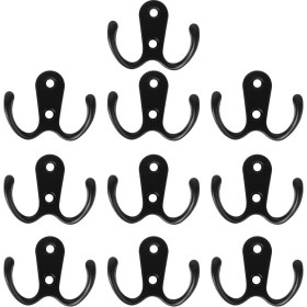 Resim 10 Adet 2 Pronged Ceket Kanca Duvara Monte 2 Delik Havlu Askısı Palto Şapka Giyim (Siyah) | Robe Hooks 