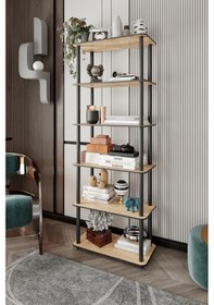 Resim Dekoratif Masivo Kitaplık 6 Katlı 30x60 Dikdörtgen Çok Amaçlı Raf Safir Meşe Meşe 