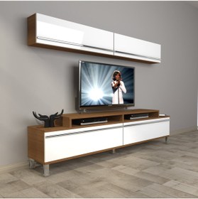 Resim Decoraktiv Ekoflex 5 Mdf Krom Ayaklı Tv Ünitesi Tv Sehpası - Ceviz - Beyaz 