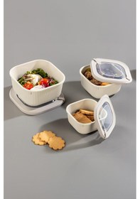 Resim Kare 3 Parça Vakumlu Sızdırmaz Hava Almaz Saklama Kabı Seti Gri 1800/1100/600 Ml gri 