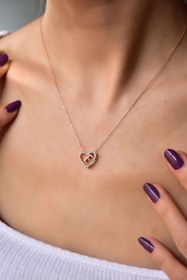 Resim Papatya Silver 925 Ayar Gümüş Rose Kaplama Aşkın Harfi E Kalp Kolye 