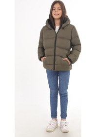 Resim Spor Kız Çocuk Polarlı Kapüşonlu Su Geçirmez Rüzgara Dayanıklı Cepli Şişme Kışlık Mont-212 Haki 