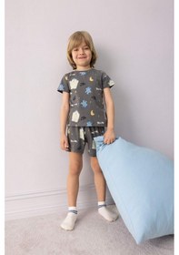 Resim DeFacto Erkek Bebek Pijama Takımı Desenli Kısa Kollu Penye Üst Beli Lastikli Şort E1180A525HSGR310 Gri 