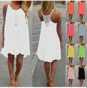 Resim Bol Günlük Kolsuz Spagetti Askılı Mini Plaj Elbiseleri Oymalı Kırmızı 