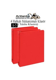 Resim Kırmızı 4 Halkalı Klasör 2 Adet A5 Pvc Öğrenci Ve Ofis Tipi Evrak Sunum Büro Klasörü İç Cepli Otomatik Mekanizmalı Büro Kırmızı 