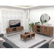 Resim Set 1583-2072-1622 Exxen Ahşap Ayaklı Tv Ünitesi - Orta Sehpa - Konsol Seti Hat Rengi 