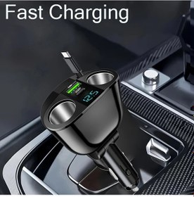 Resim Sunshine011 Mat Siyah 66w Led Ekranlı Çift Portlu Hızlı Şarj Cihazı Geri Çekilebilir Araç Telefon Şarj Aleti 