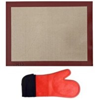 Resim Kitchen Design Lab Yanmaz Yapışmaz Yıkanabilir Pişirme Matı ve Kırmızı Silikon Yanmaz Mutfak Fırın Eldiveni 