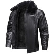 Resim Edwardest Dik Yakalı Erkek Kışlık Rüzgar Geçirmez Deri Ceket Siyah 