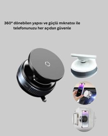 Resim Araç İçi Manyetik Telefon Tutucu 360 Döner Vakumlu Stand 