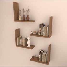 Resim Rafkestir Aras Duvar Raf Seti 4 Lü Kafkas Meşe ( Mat ) 