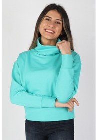 Resim Kadın 2 İplik Degaje Yaka Sweatshirt Turkuaz 