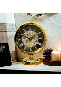 Resim Gold Parlak Metal Ofis Salon Otel Masa Saati B10 