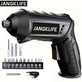 Resim 16 adet Küçük El Tipi Elektrikli Tornavida Seti, 90° Dönebilen Katlanabilir Tornavida Uçları, Kablosuz, Şarj Edilebilir Lityum Pil, 1200mAh Kapasite, JANGKLIFE 
