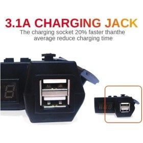 Resim Profisher Motosiklet Gidonu LED Dijital Ekran Şarj Soketi Voltmetre Adaptörü Çift USB 3.1A 