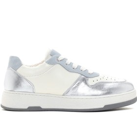 Resim Kadın Gümüş Deri Sneaker 