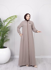 Resim Dayfabric Çizgi Detaylı Fermuarlı Ferace | Bej 