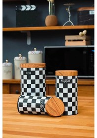 Resim Ucr Home 3'lü Set Metal Çay Kahve Şeker Saklama Kavanozu Dama 
