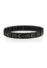 Resim Ay Yıldızlı Göktürkçe Türk İtalyan Charm Unisex Çelik Bileklik Scb60 Siyah 