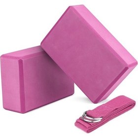 Resim Flybuy Pembe Yoga Blok Seti - 2 Adet Eva Blok + Ayarlanabilir Kayış 