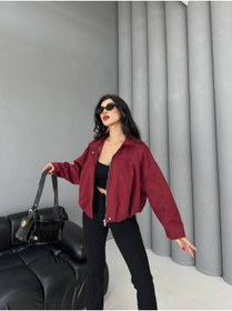 Resim buqre's moda Trend Oversize Kadın Bomber Süet Deri Ceket 