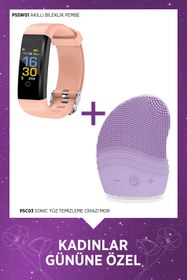 Resim Polosmart PSSW01 Akıllı Bileklik Pembe + PSC03 Yüz Temizleme Cihazı Mor Özel Set 