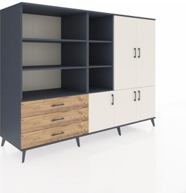 Resim Kronos Dolap 11 Raflı 3 Çekmeceli 5 Kapaklı 220x59x163 Antrasit-a Antrasit-aytaşı/çam 